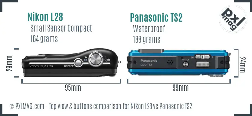 Nikon L28 vs Panasonic TS2 top view buttons comparison Nikon L28 vs Panasonic TS2 top view buttons comparison