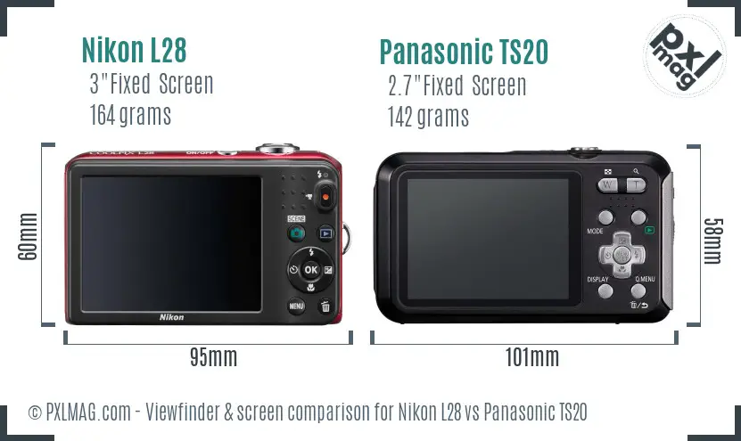 Nikon L28 vs Panasonic TS20 Screen and Viewfinder comparison