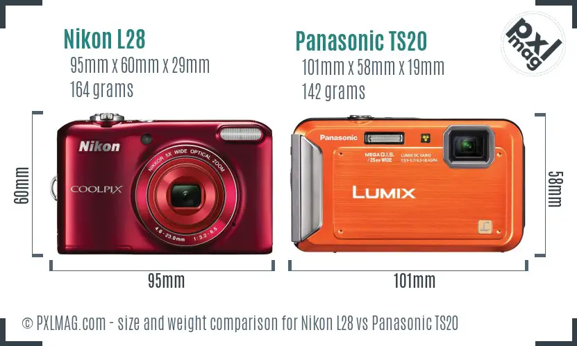 Nikon L28 vs Panasonic TS20 size comparison