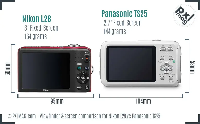 Nikon L28 vs Panasonic TS25 Screen and Viewfinder comparison