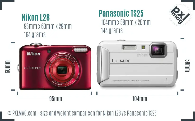 Nikon L28 vs Panasonic TS25 size comparison