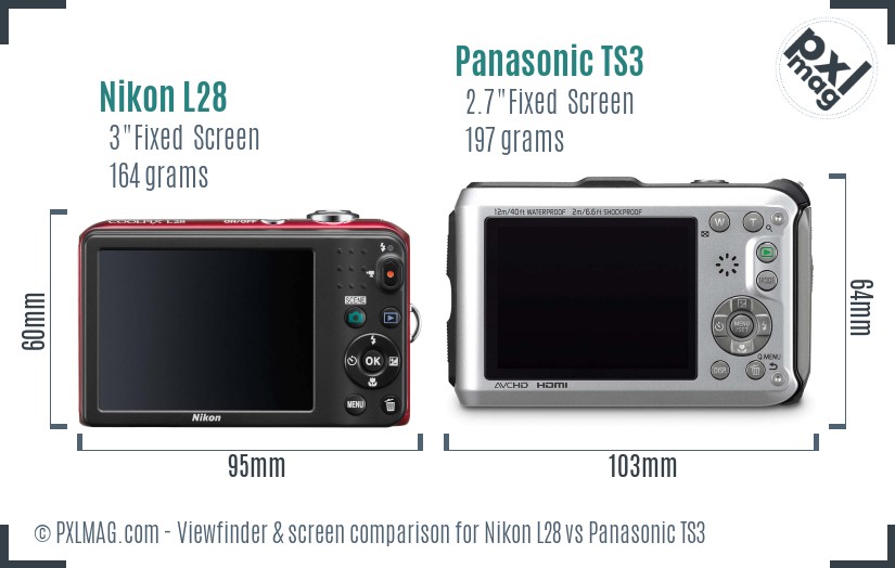 Nikon L28 vs Panasonic TS3 Screen and Viewfinder comparison