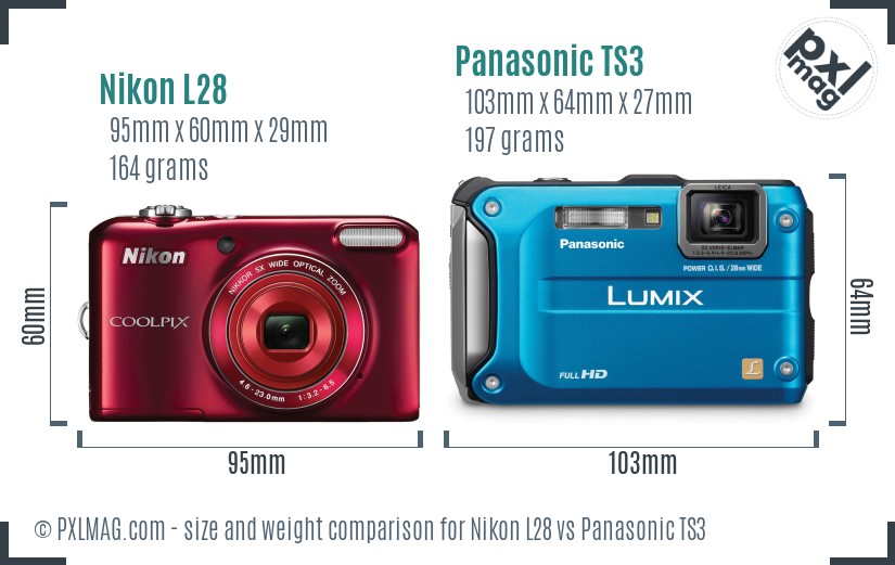 Nikon L28 vs Panasonic TS3 size comparison Nikon L28 vs Panasonic TS3 size comparison