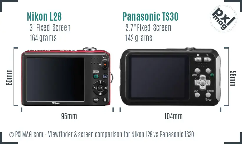 Nikon L28 vs Panasonic TS30 Screen and Viewfinder comparison