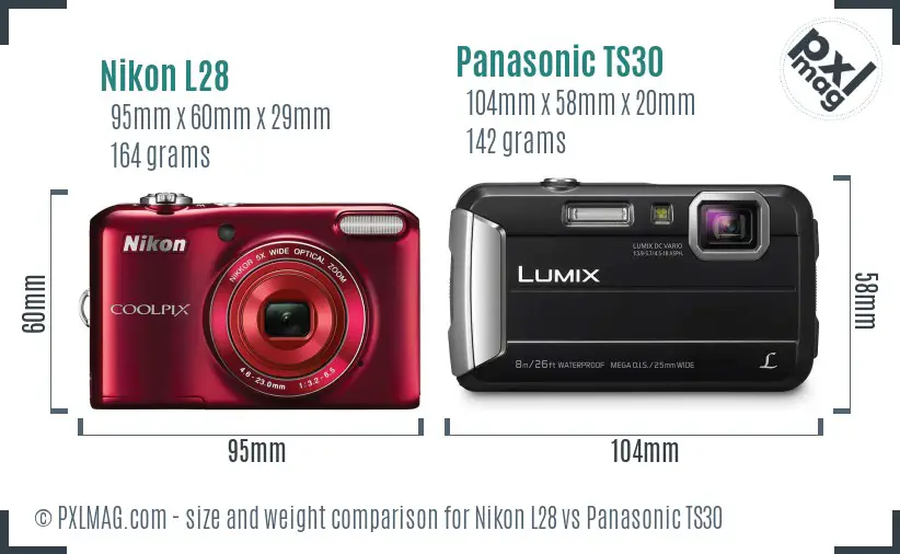 Nikon L28 vs Panasonic TS30 size comparison