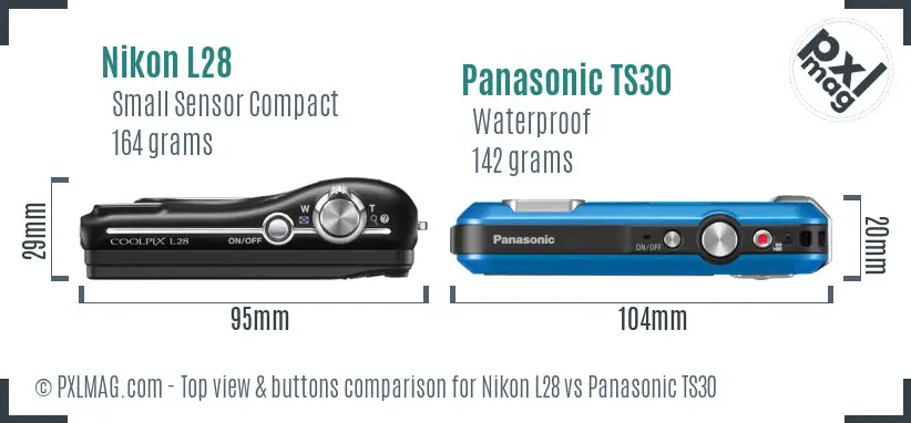 Nikon L28 vs Panasonic TS30 top view buttons comparison