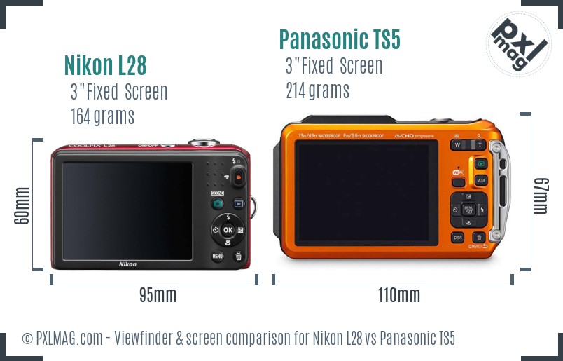 Nikon L28 vs Panasonic TS5 Screen and Viewfinder comparison