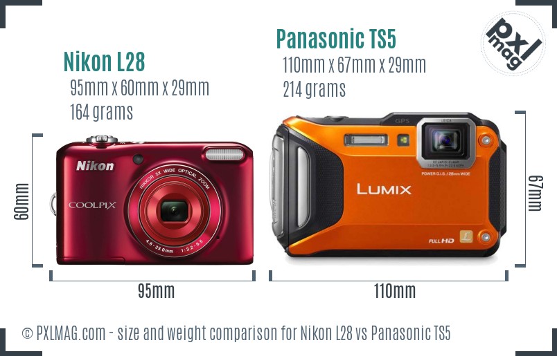 Nikon L28 vs Panasonic TS5 size comparison