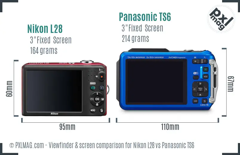 Nikon L28 vs Panasonic TS6 Screen and Viewfinder comparison