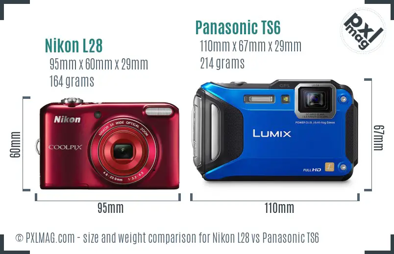 Nikon L28 vs Panasonic TS6 size comparison