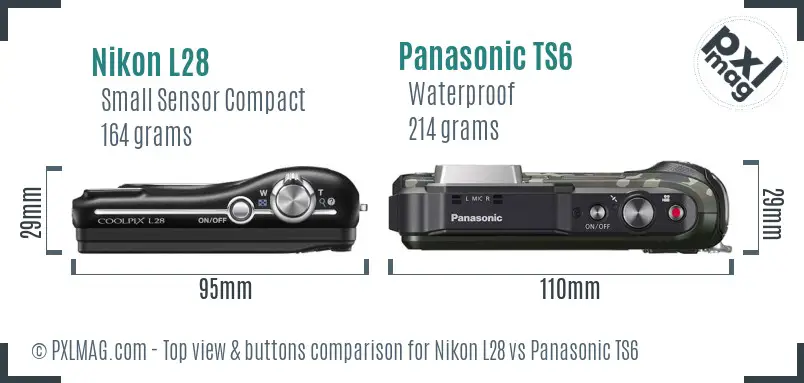 Nikon L28 vs Panasonic TS6 top view buttons comparison