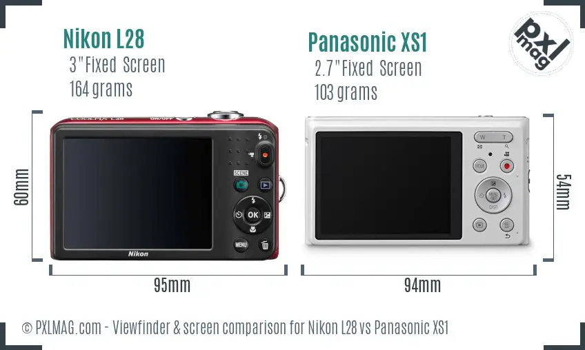 Nikon L28 vs Panasonic XS1 Screen and Viewfinder comparison