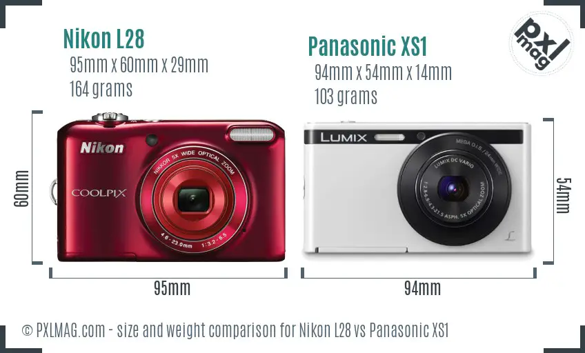 Nikon L28 vs Panasonic XS1 size comparison