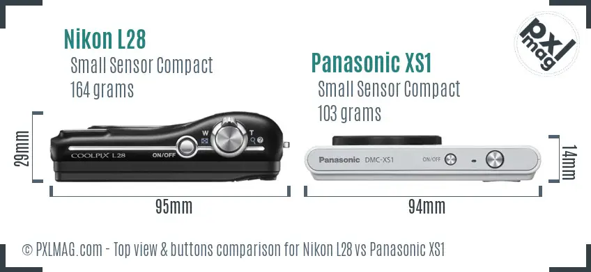 Nikon L28 vs Panasonic XS1 top view buttons comparison