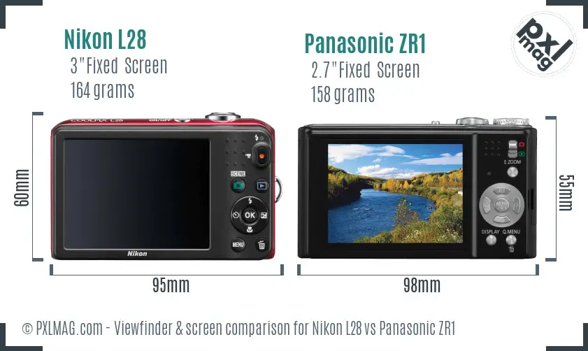 Nikon L28 vs Panasonic ZR1 Screen and Viewfinder comparison