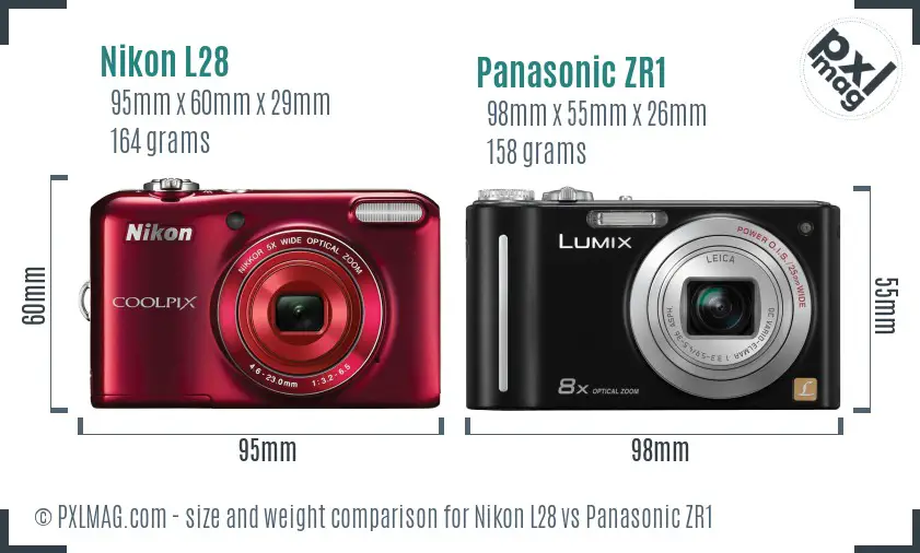 Nikon L28 vs Panasonic ZR1 size comparison