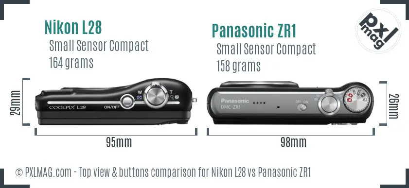 Nikon L28 vs Panasonic ZR1 top view buttons comparison