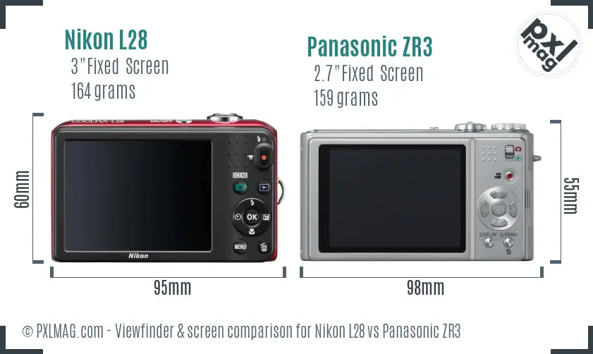 Nikon L28 vs Panasonic ZR3 Screen and Viewfinder comparison
