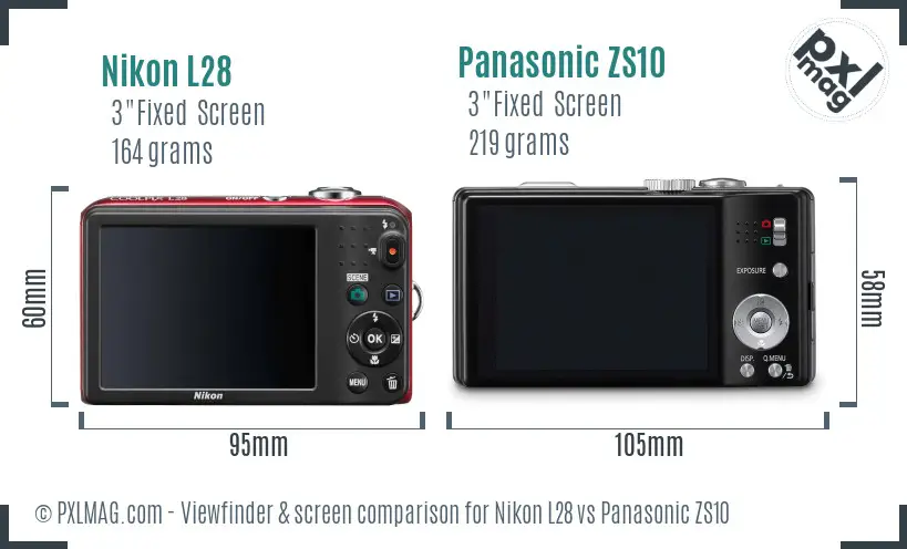 Nikon L28 vs Panasonic ZS10 Screen and Viewfinder comparison