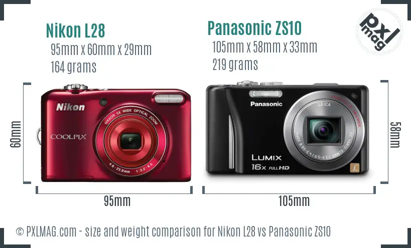 Nikon L28 vs Panasonic ZS10 size comparison