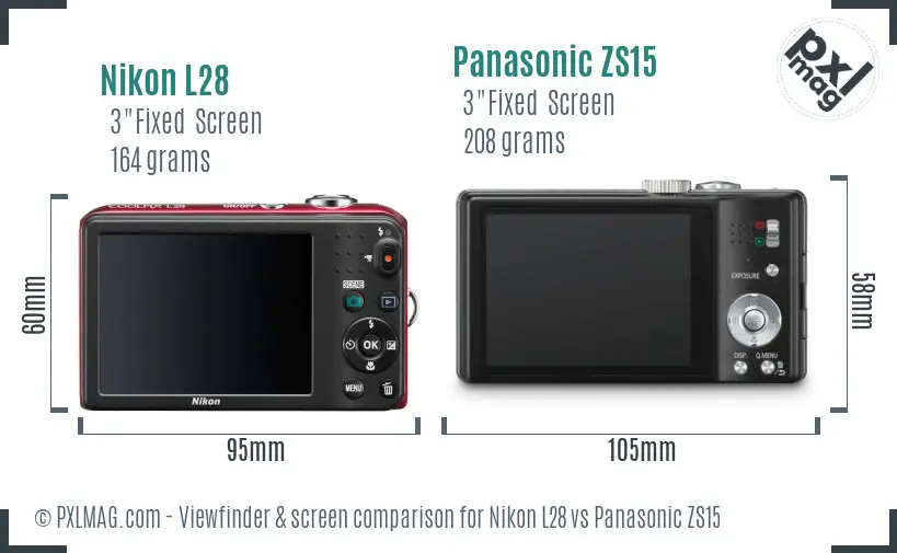 Nikon L28 vs Panasonic ZS15 Screen and Viewfinder comparison