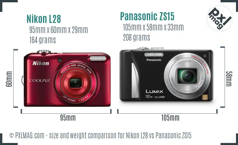 Nikon L28 vs Panasonic ZS15 size comparison Nikon L28 vs Panasonic ZS15 size comparison