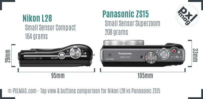 Nikon L28 vs Panasonic ZS15 top view buttons comparison