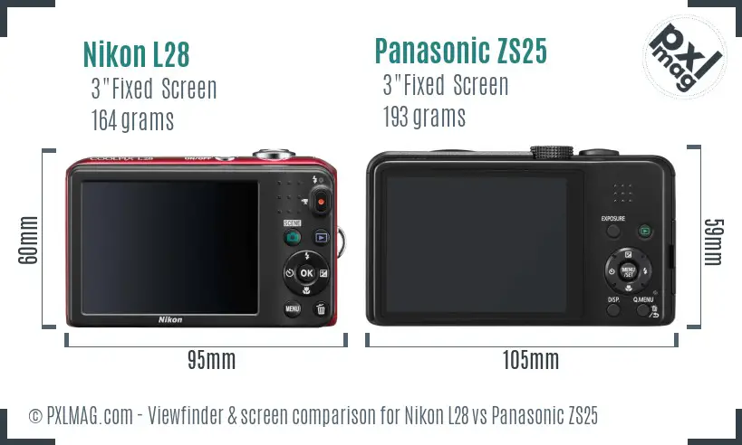 Nikon L28 vs Panasonic ZS25 Screen and Viewfinder comparison