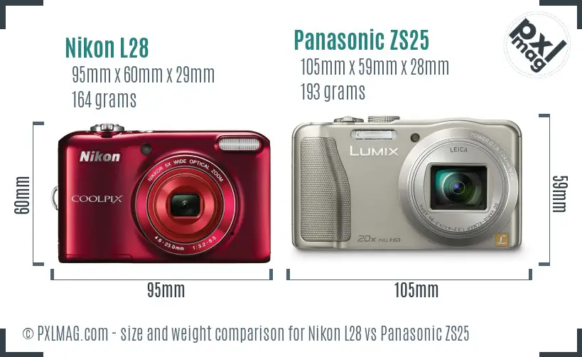 Nikon L28 vs Panasonic ZS25 size comparison