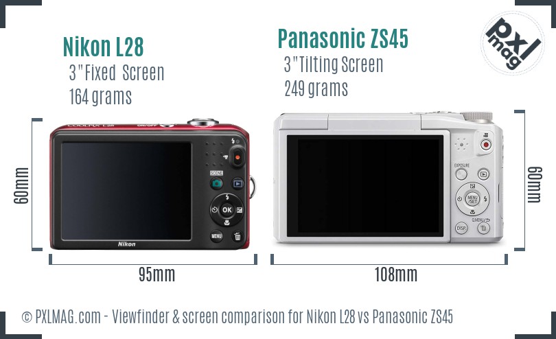 Nikon L28 vs Panasonic ZS45 Screen and Viewfinder comparison
