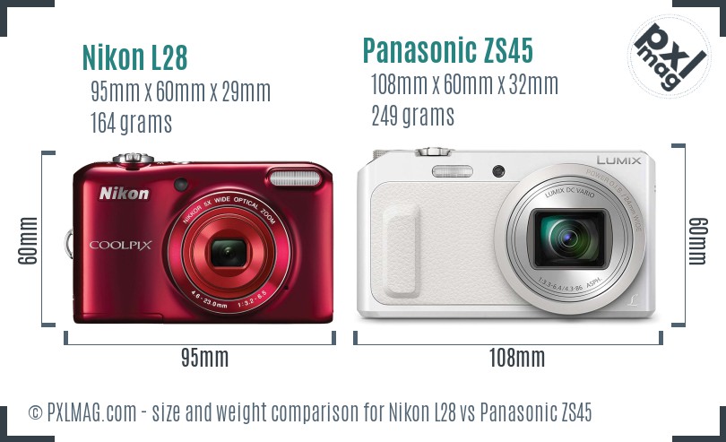Nikon L28 vs Panasonic ZS45 size comparison