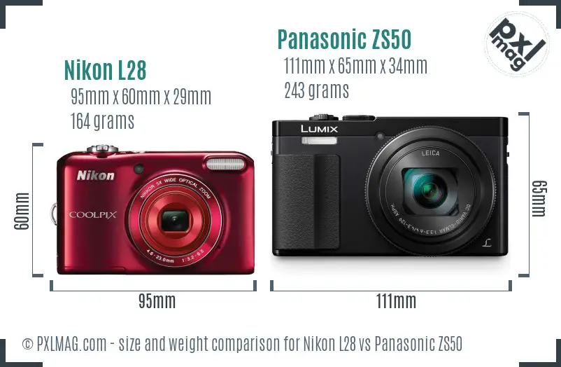 Nikon L28 vs Panasonic ZS50 size comparison Nikon L28 vs Panasonic ZS50 size comparison