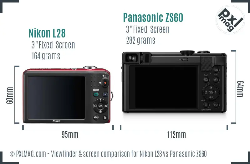 Nikon L28 vs Panasonic ZS60 Screen and Viewfinder comparison