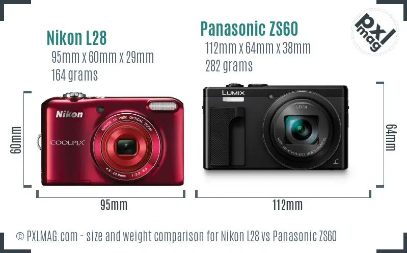 Nikon L28 vs Panasonic ZS60 size comparison