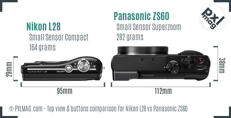 Nikon L28 vs Panasonic ZS60 top view buttons comparison