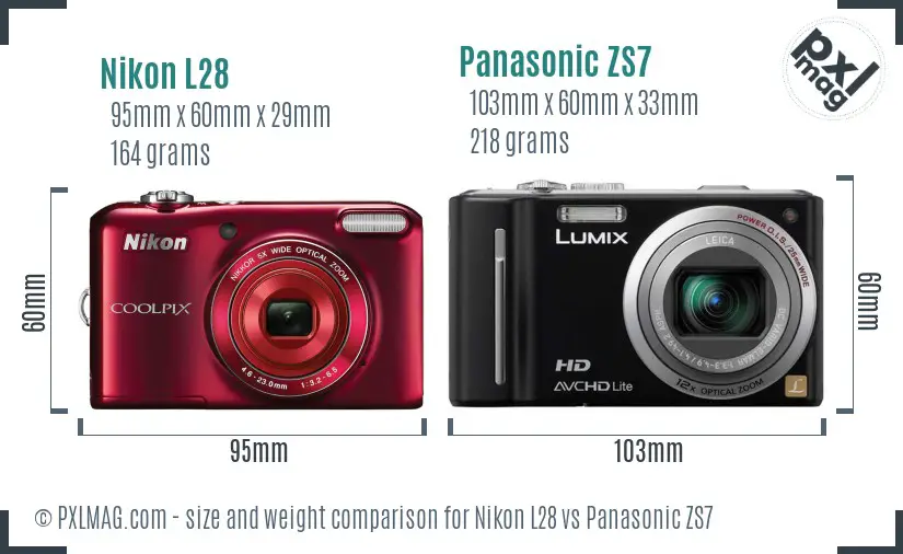 Nikon L28 vs Panasonic ZS7 size comparison