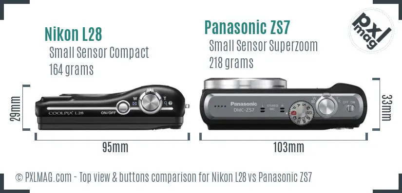 Nikon L28 vs Panasonic ZS7 top view buttons comparison