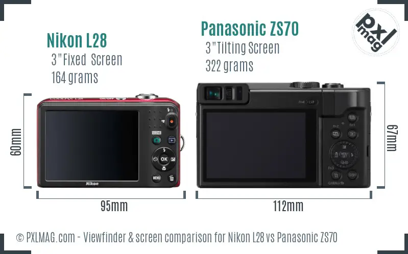Nikon L28 vs Panasonic ZS70 Screen and Viewfinder comparison