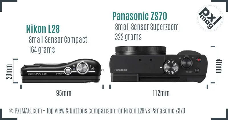 Nikon L28 vs Panasonic ZS70 top view buttons comparison