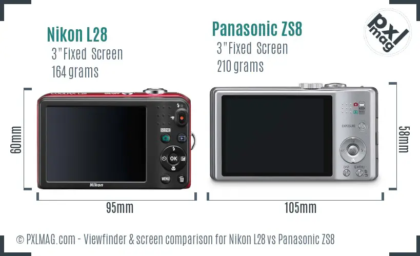 Nikon L28 vs Panasonic ZS8 Screen and Viewfinder comparison
