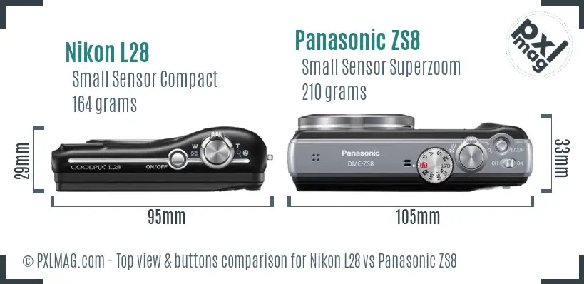 Nikon L28 vs Panasonic ZS8 top view buttons comparison