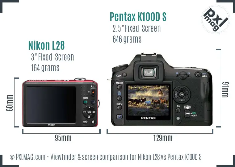 Nikon L28 vs Pentax K100D S Screen and Viewfinder comparison