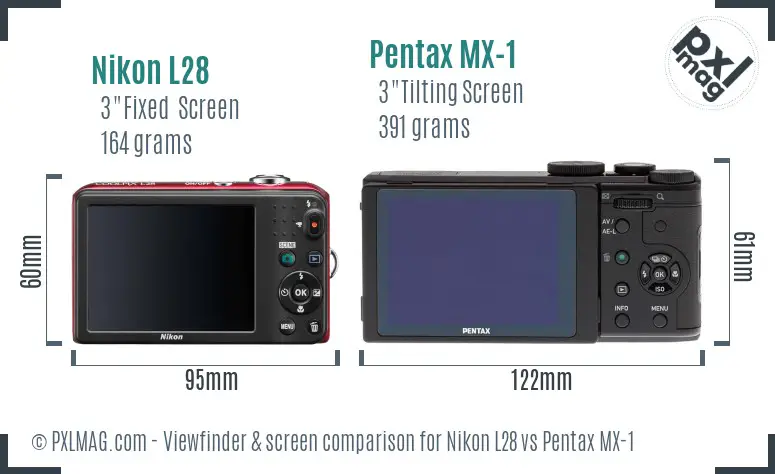 Nikon L28 vs Pentax MX-1 Screen and Viewfinder comparison