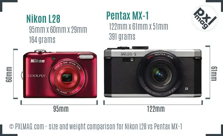Nikon L28 vs Pentax MX-1 size comparison
