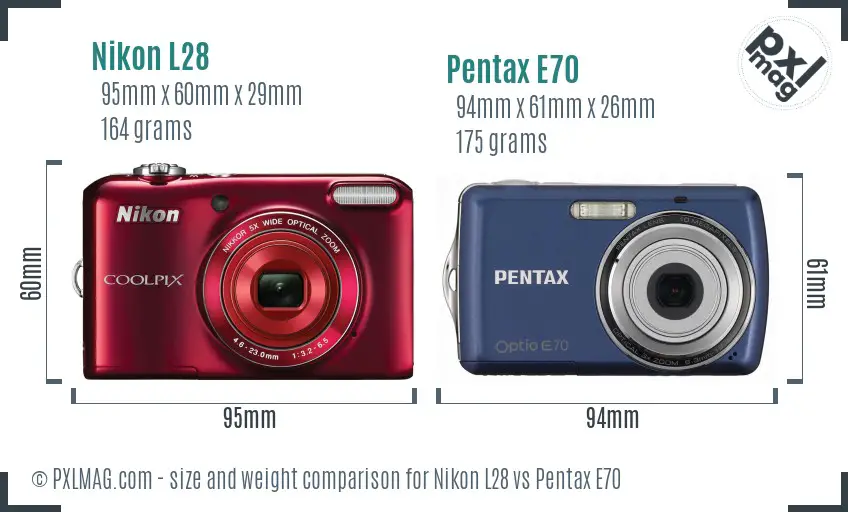 Nikon L28 vs Pentax E70 size comparison