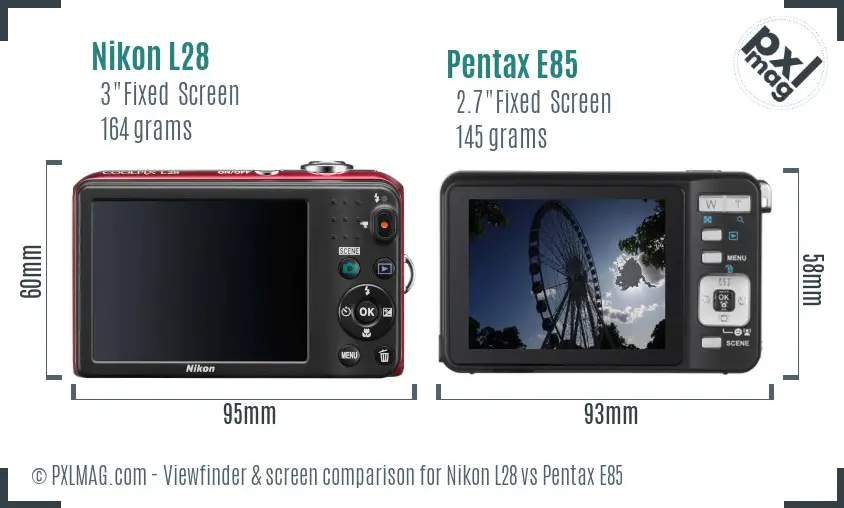 Nikon L28 vs Pentax E85 Screen and Viewfinder comparison