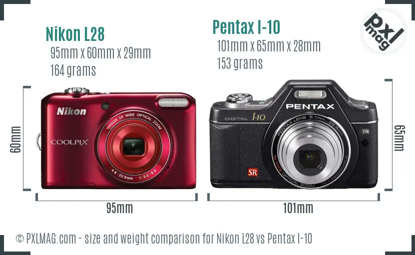 Nikon L28 vs Pentax I-10 size comparison Nikon L28 vs Pentax I-10 size comparison
