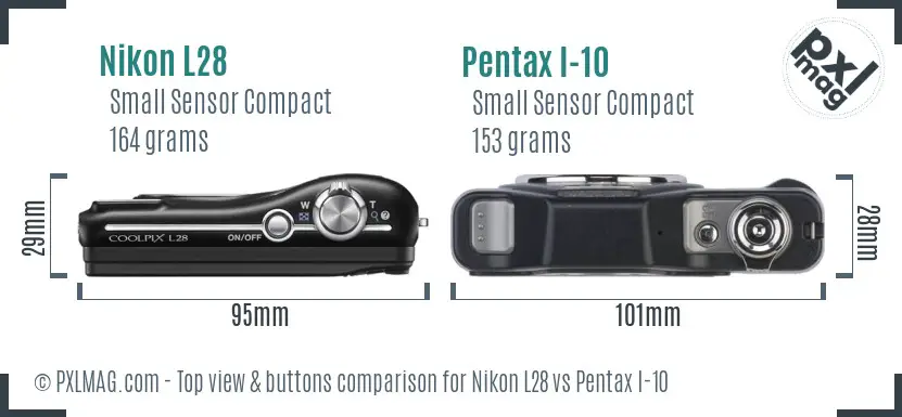 Nikon L28 vs Pentax I-10 top view buttons comparison Nikon L28 vs Pentax I-10 top view buttons comparison