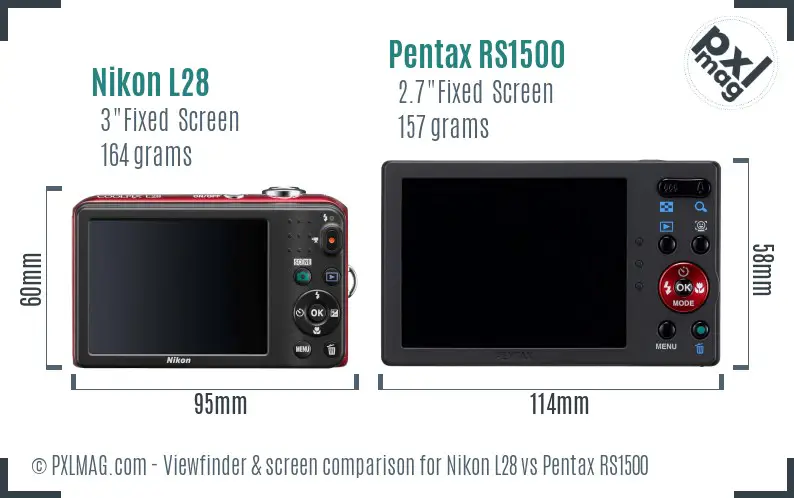 Nikon L28 vs Pentax RS1500 Screen and Viewfinder comparison