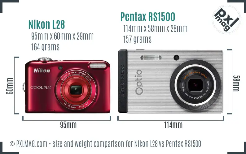 Nikon L28 vs Pentax RS1500 size comparison